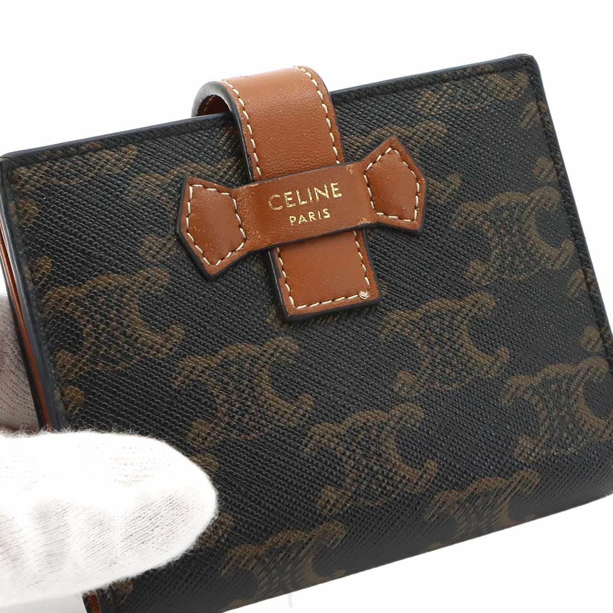 美品 セリーヌ CELINE トリオンフ スモール ストラップ ウォレット 二 