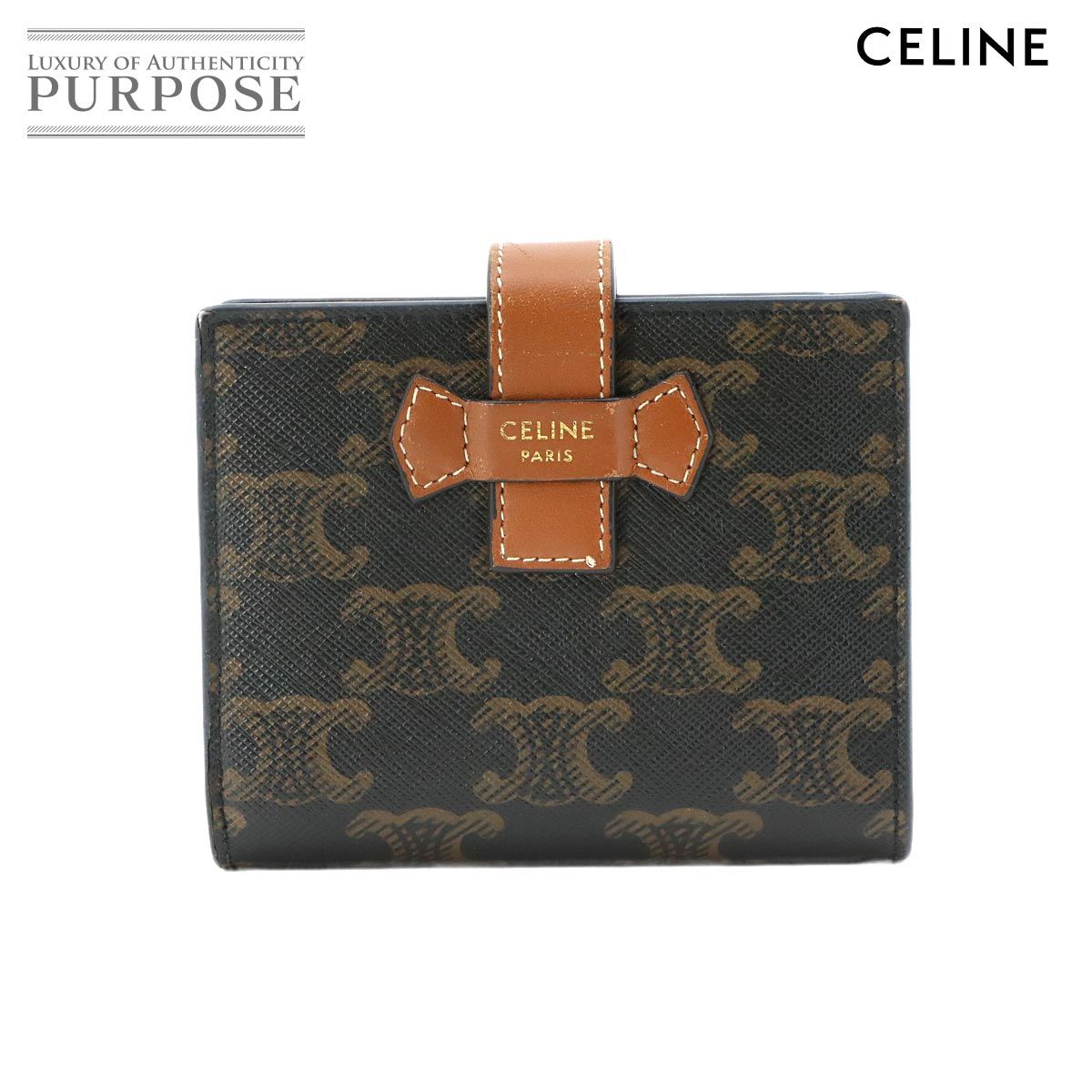 美品 セリーヌ CELINE トリオンフ スモール ストラップ ウォレット 二 