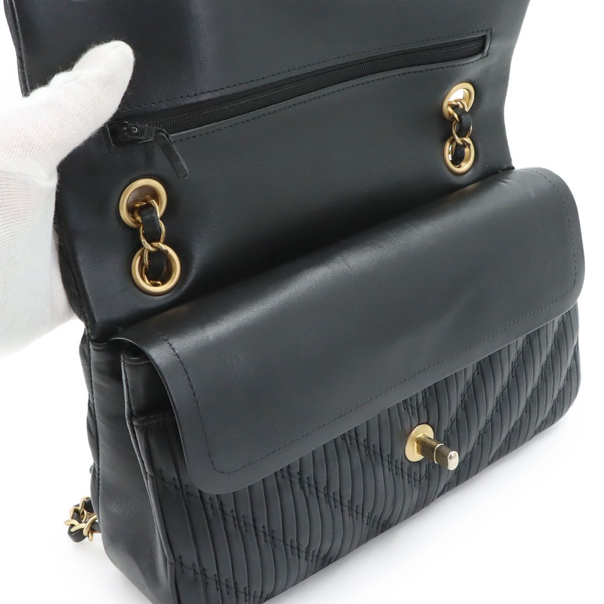 美品 シャネル CHANEL シェブロン Vステッチ チェーン ショルダー 