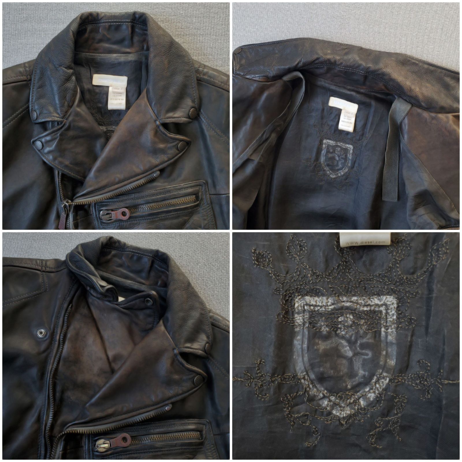 DIESELディーゼル□美品 2000s Archive 牛革 ヴィンテージ加工 ダブル 