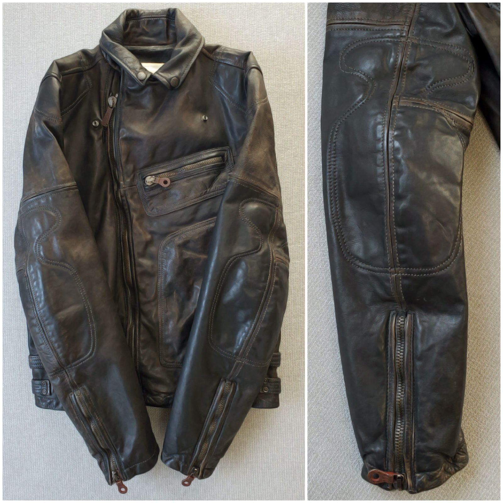DIESELディーゼル□美品 2000s Archive 牛革 ヴィンテージ加工 ダブル 
