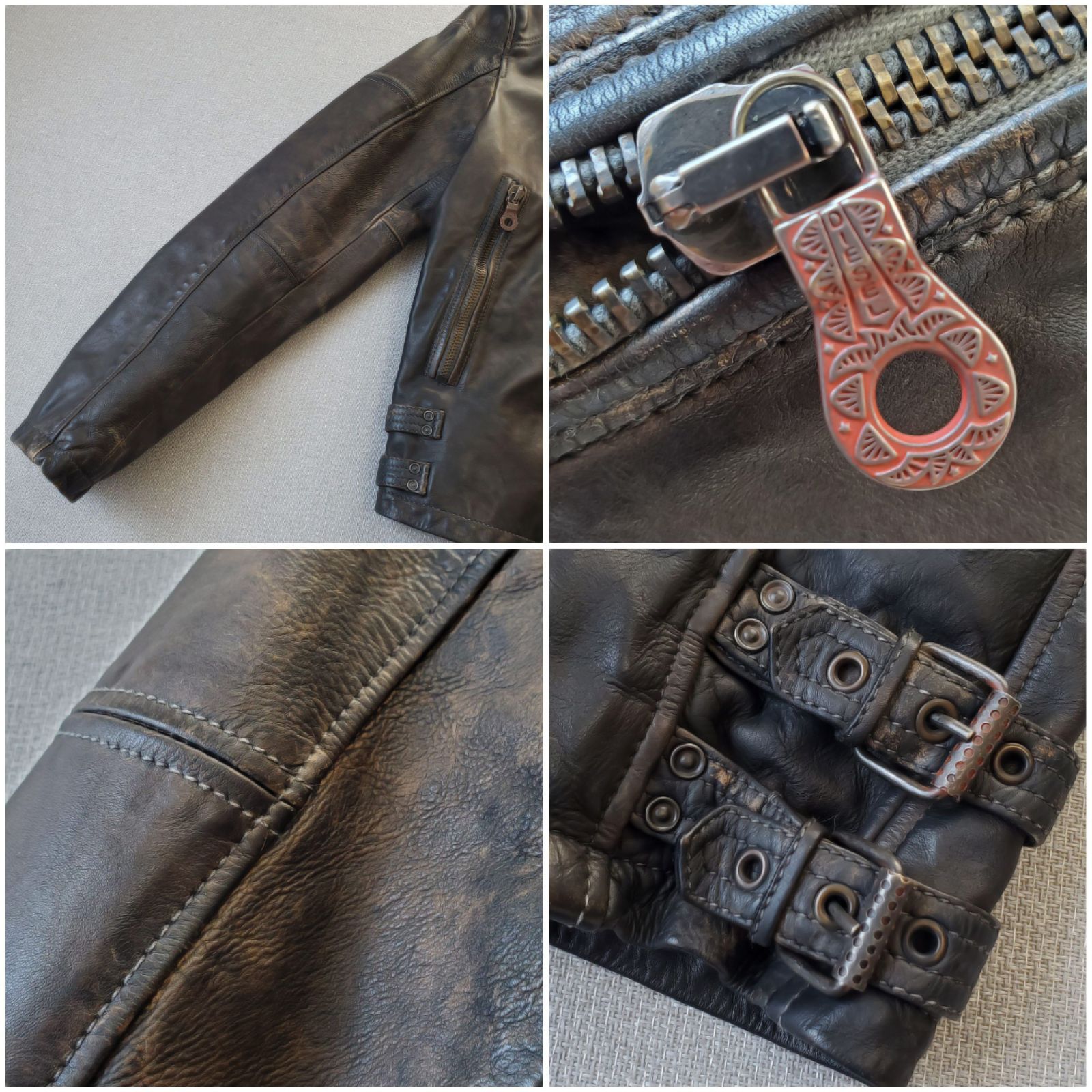 DIESELディーゼル□美品 2000s Archive 牛革 ヴィンテージ加工 ダブル 