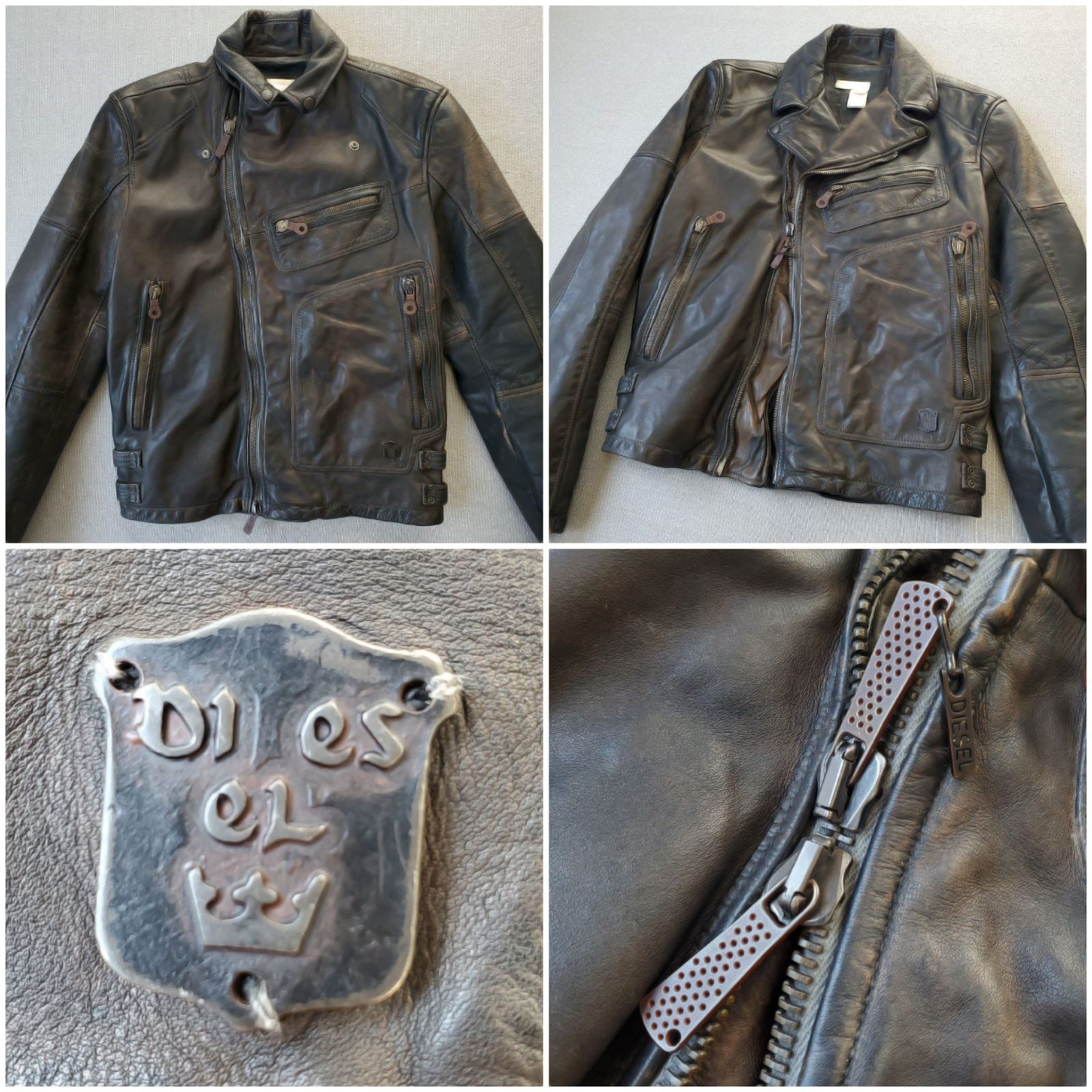 DIESELディーゼル□美品 2000s Archive 牛革 ヴィンテージ加工 ダブル 