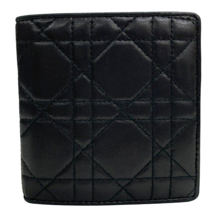 Christian Dior/クリスチャンディオール/カナージュ/ステッチ入りレザー二つ折り財布/ブラック黒/FB4378