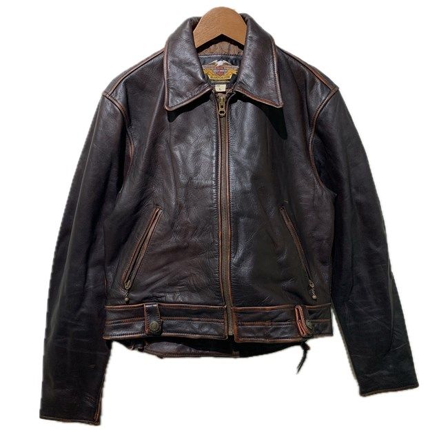 【中古】　HARLEY-DAVIDSON　革ジャン　レザージャケット　アウター　キルティング　フルジップ　無地　アメカジ　古着　/1587