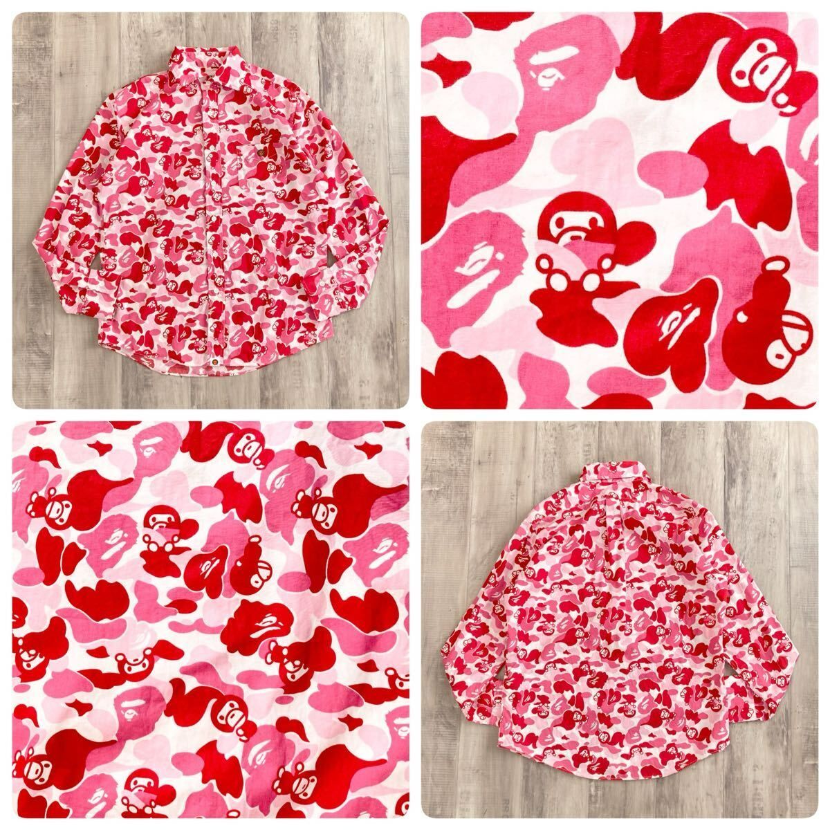 MILO ABC CAMO PINK 長袖シャツ Sサイズ a bathing ape BAPE エイプ