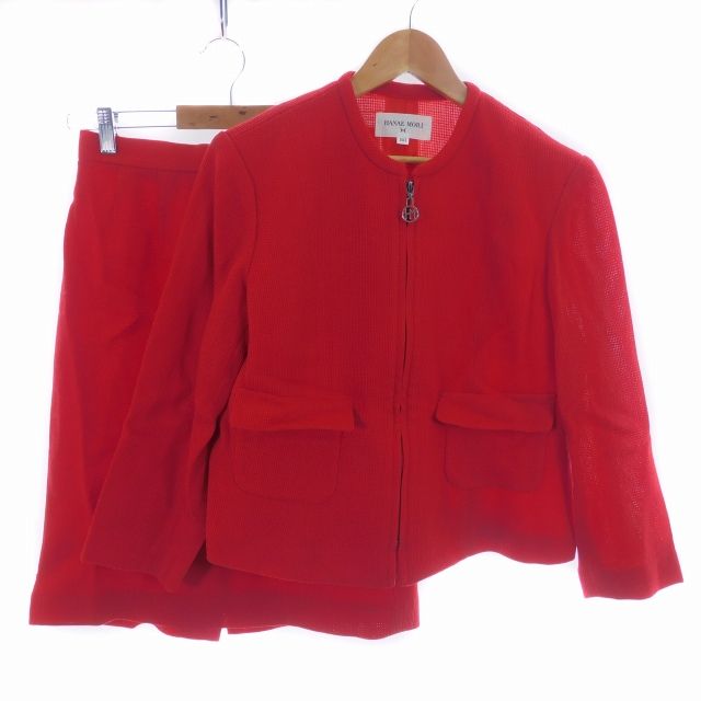 HANAE MORI (上9 下W72) セットアップ ジャケット スカート ハナエモリ HANAE MORI セットアップ ジャケット ノーカラー 七分袖