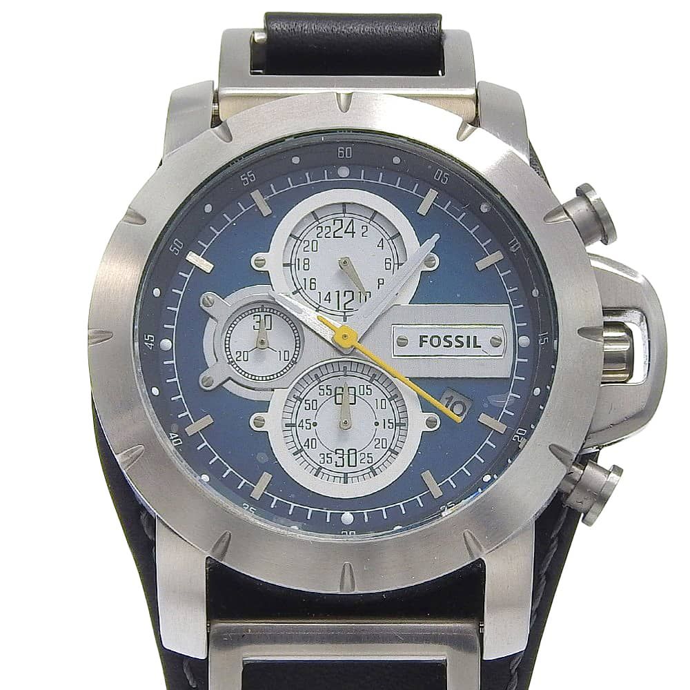 【FOSSIL】フォッシル JR1156 ステンレススチール×レザー シルバー クオーツ クロノグラフ メンズ ネイビー×シルバー文字盤 腕時計