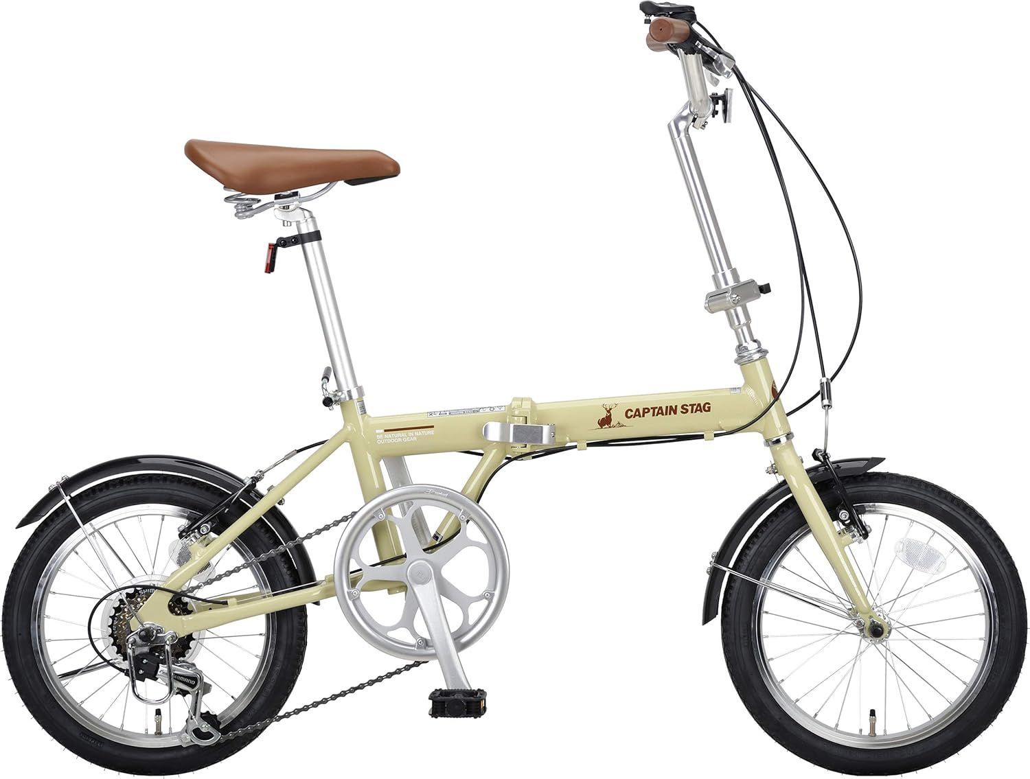 キャプテンスタッグ(CAPTAIN STAG) AL 16インチ 折りたたみ自転車　6段変速付き　 アルミフレーム 軽量 [ 重量約10kg / 前後V型ブレーキ/SHIMANOパワーモジュレーター/高ギア比設定/前後泥よけ ] 標準装備