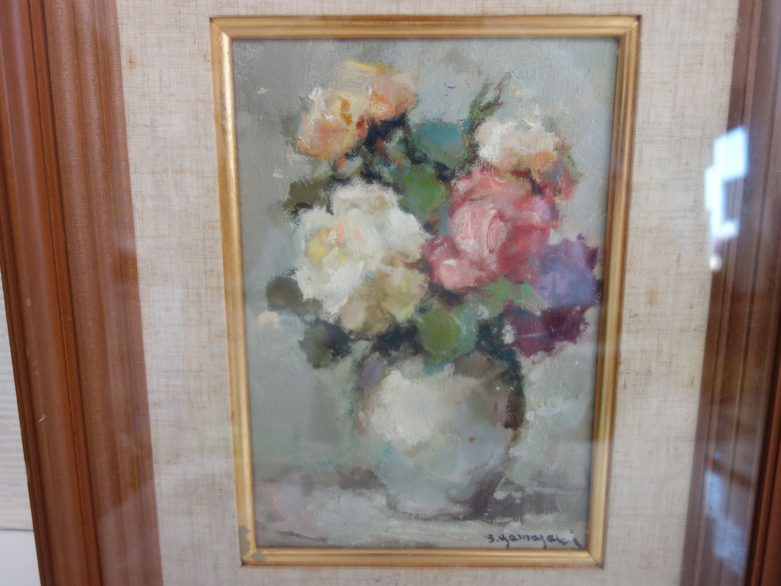 中古】【真作】M▽山崎翠祥 薔薇 油絵 額縁 (37891) - メルカリ