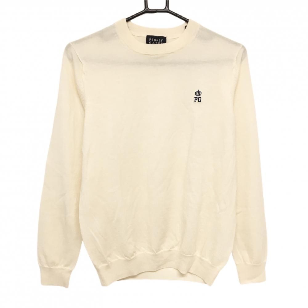 【超美品】パーリーゲイツ セーター 白 胸ロゴワッペン ウール100% メンズ 4(M) ゴルフウェア PEARLY GATES
