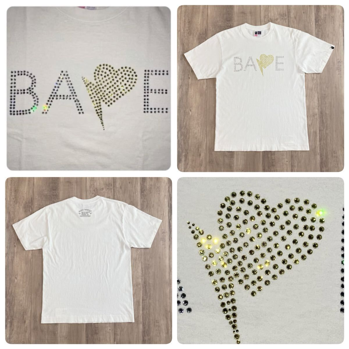 スワロフスキー BAPE HEART LOGO Tシャツ Mサイズ a bathing ape swarovski ラインストーン エイプ ベイプ アベイシングエイプ NIGO e75
