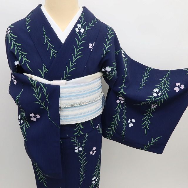 1905夏用高身長縦絽小紋くるる様 リサイクル着物】夏物 ポリエステル 小紋 Sランク 身丈164.5cm 裄丈