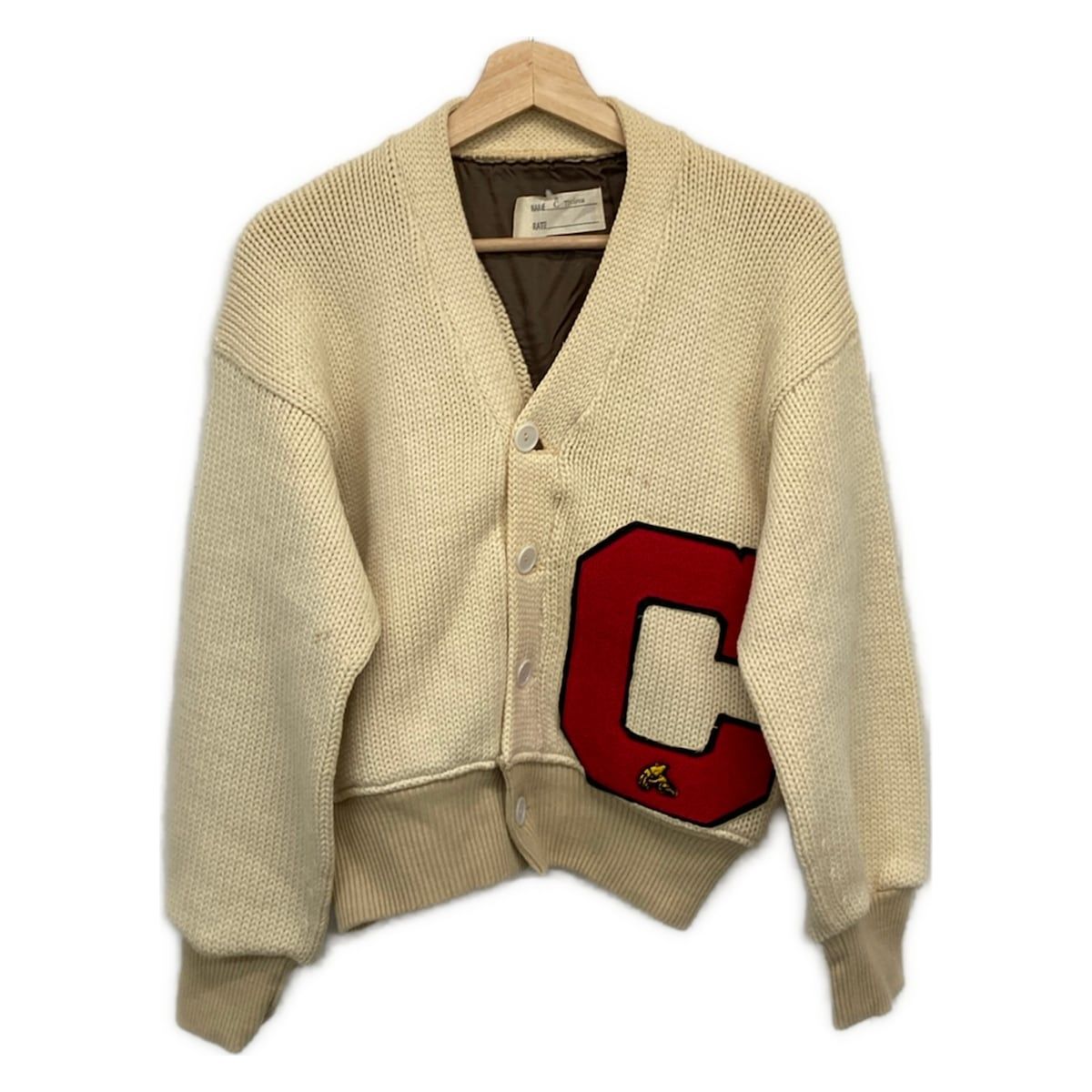 美品 77circa ナナナナサーカ デカワッペン付き Vネックニットカーディガン レッド┃ヴィンテージリメイクアイテム 上着【2400014815511】 77CIRCA｜77 サーカ make wide fisherman cardigan - Silver and Gold