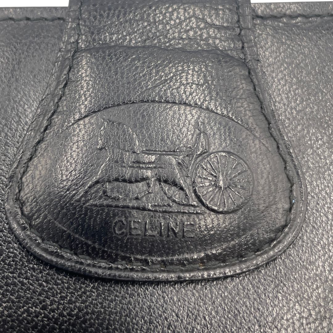 CELINE セリーヌ 長財布 馬車 金具 レザー ブラック 黒 ヴィンテージ