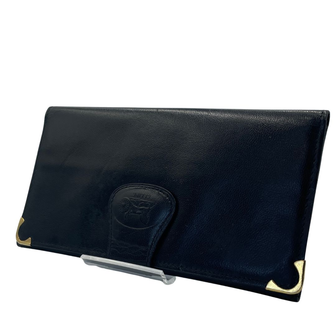 CELINE セリーヌ 長財布 ゴールドロゴ レザー ヴィンテージ 馬車 CELINE セリーヌ 長財布 馬車 金具 レザー ブラック 黒 ヴィンテージ
