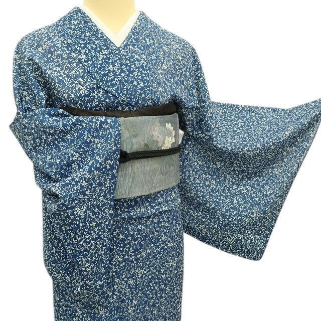 ✾まめ藤✾m3066＊美品 洗える夏着物 絽❀夏空×枝花❀誂え
