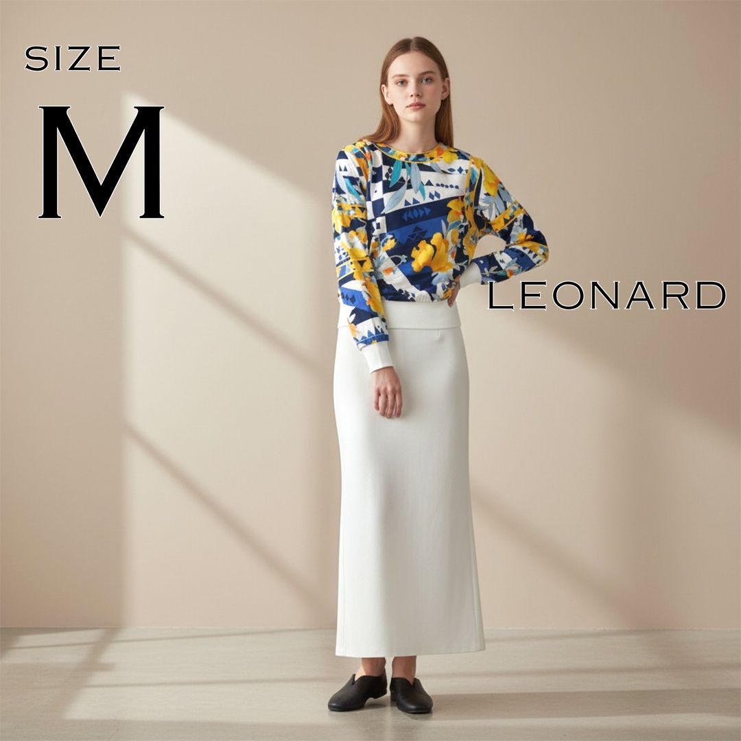【希少】LEONARDレオナール 日本製 コットン100% 総柄 プルオーバー M 青ブルー×黄色イエロー 【古着】【中古】【送料無料】