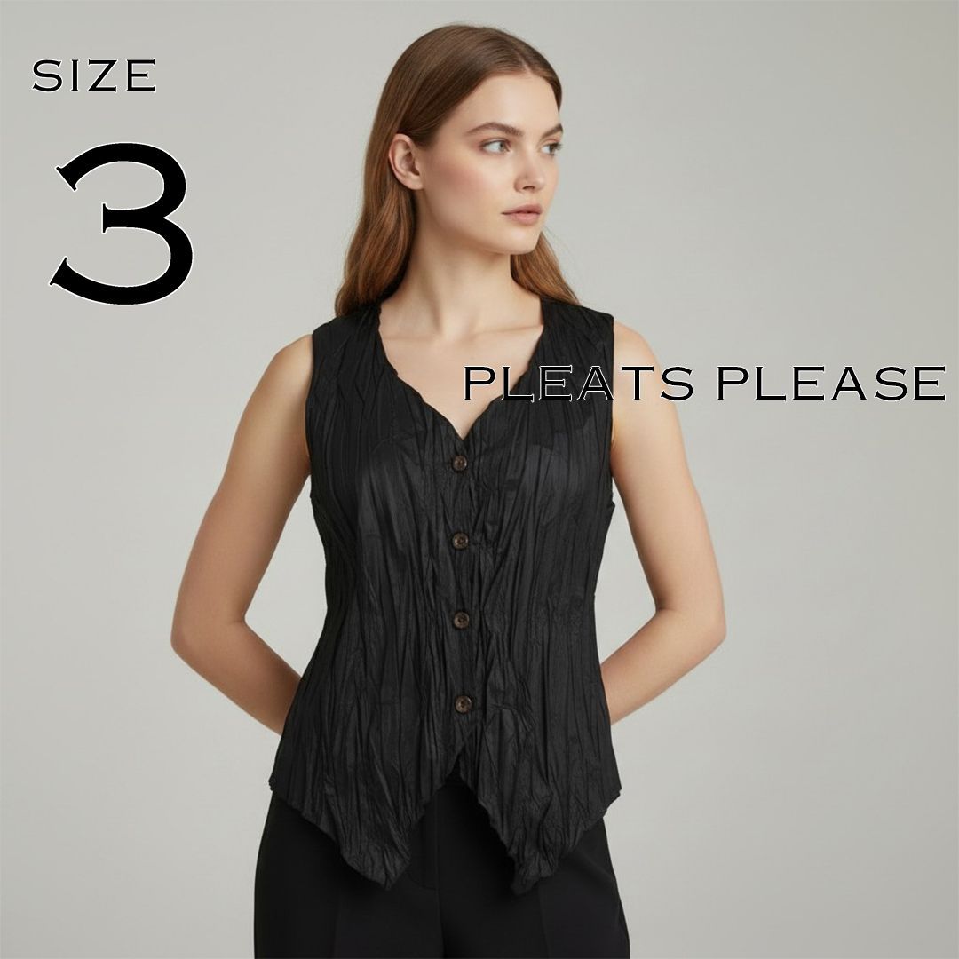 【美品】PLEATS PLEASE ノースリーブブラウス リボン　サイズ3 極美品】PLEATS PLEASE ISSEY MIYAKEプリーツプリーズ イッセイミヤケ