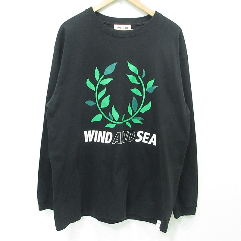 【三重本店】 中古 WIND AND SEA | ウィンダンシー × TRANSPORT トランスポート 月桂樹長袖Tシャツ ロゴプリント WDS-TRSP-01 ブラック サイズ：XL 【103】