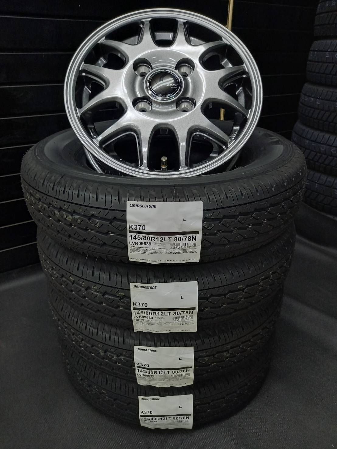 【2026年製】ブリヂストン K370 145/80R12 80/78+ZACK JP205 ● ハイゼット●アトレー●ピクシス トラック・バン●サンバー　ラジアルタイヤ+アルミホイール 4本SET　 (145R12 6PR相当)