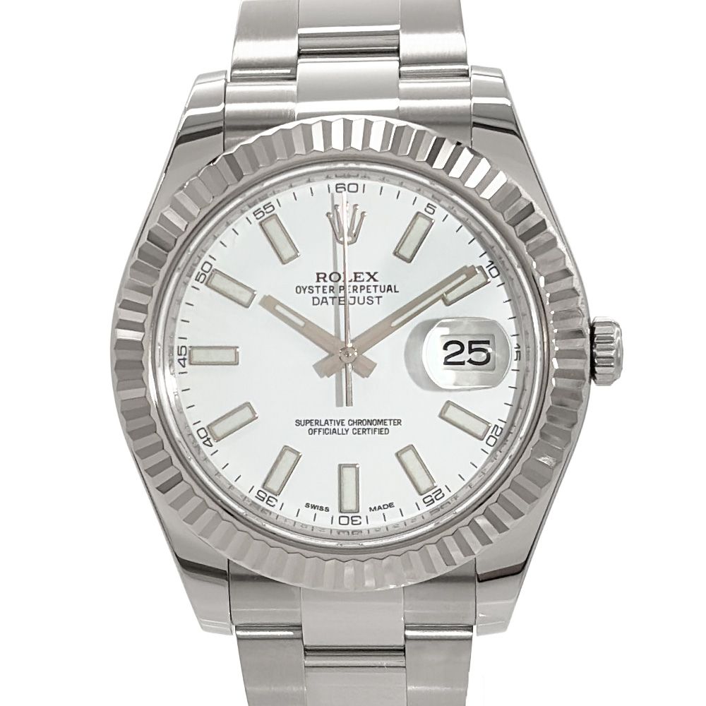 ロレックス ROLEX 116334 デイトジャストII ランダム 腕時計 ホワイト文字盤 WG×SS メンズ【中古】
