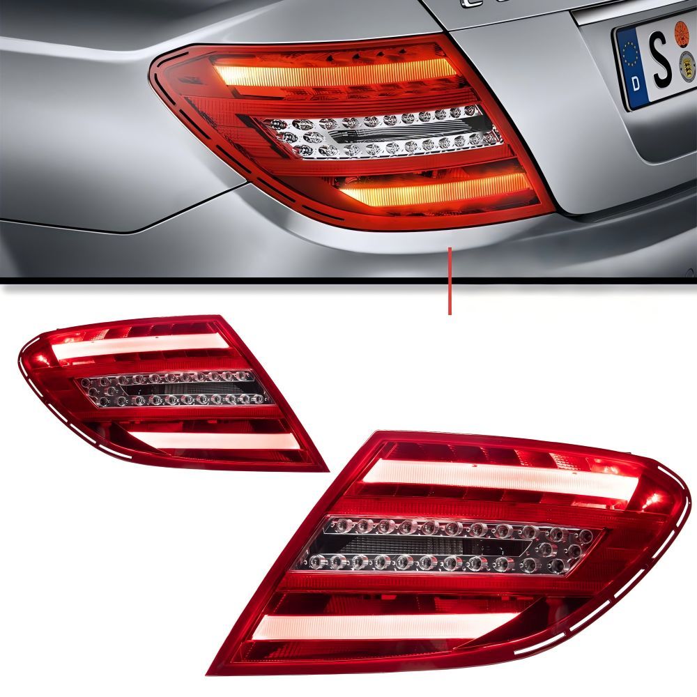Mercedes Cクラス W204 (2007-2013) 専用 後期風LEDテールランプ 高輝度 ブレーキ/ウインカー内蔵 ドレスアップ効果抜群 簡単交換 車種専用 送料無料
