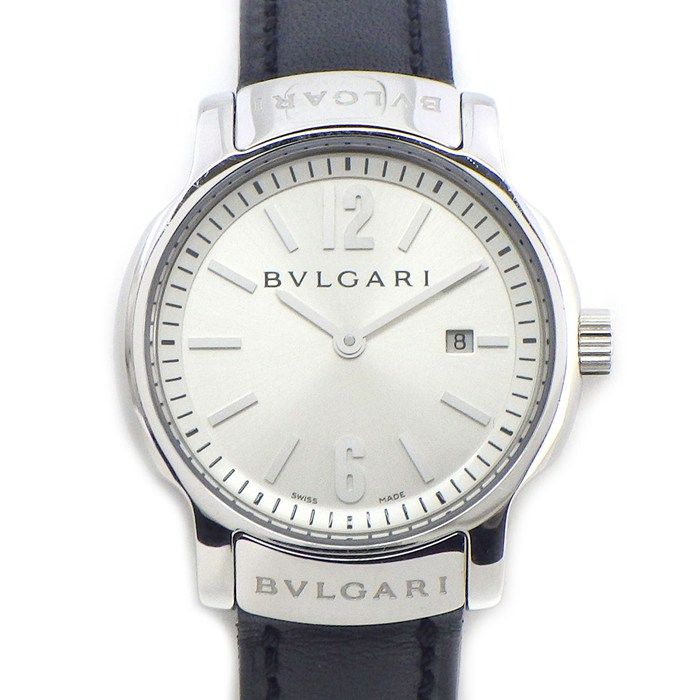 ブルガリ BVLGARI 腕時計 ソロテンポ ST29S サンレイ シルバー文字盤 デイト 牛革ベルト SS クオーツアナログ 【中古】