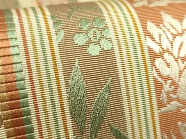 平和屋着物●本場筑前博多織　両面　半幅帯　花間道　博多金ラベル　証紙付き　正絹　逸品　未使用　DABA1791ps 平和屋本店○極上 本場筑前博多織 両面 全通柄袋帯 伝統工芸士 宮本紳