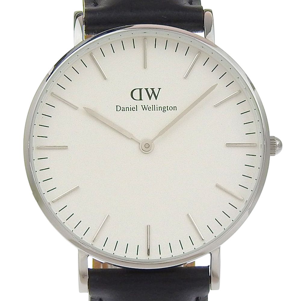 【Daniel Wellington】ダニエル・ウェリントン 0608DW ステンレススチール×レザー シルバー クオーツ アナログ表示 メンズ ホワイト文字盤 腕時計