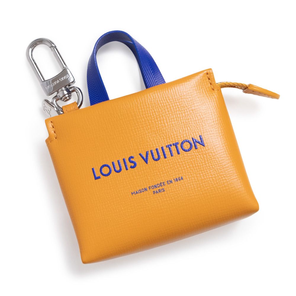 ルイ ヴィトン M02699 バッグチャーム LV ミニ ショッパー レザー イエロー ブルー シルバー金具 箱付 LOUIS VUITTON（未使用　展示品）