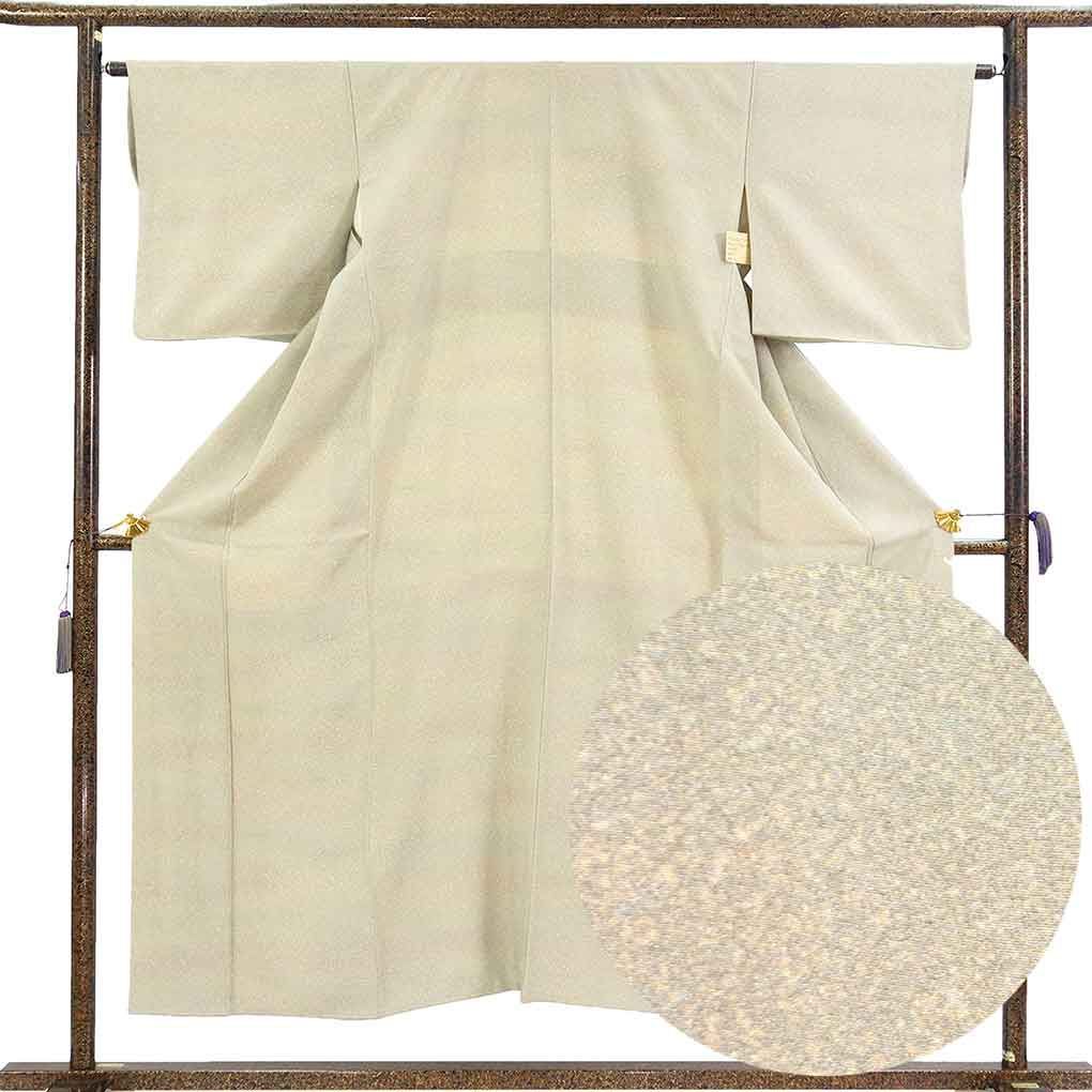 小紋 身丈153cm 裄64cm 前幅22.5cm 後幅30cm 袖丈46cm 袖幅33cm レディース 袷 天目染 裄Mサイズ 秋冬春用 正絹（シルク）グリーン やや難 リメイク リユース リサイクル【呉服のきくや】 6,319円