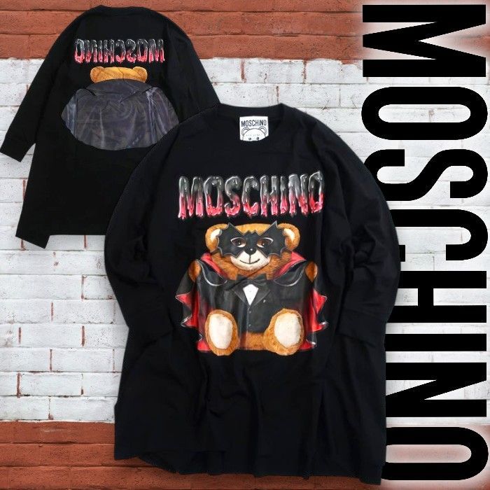 MOSCHINO 黒 長袖シャツ 猫 MOSCHINO（モスキーノ） Teddy Bear Print 
