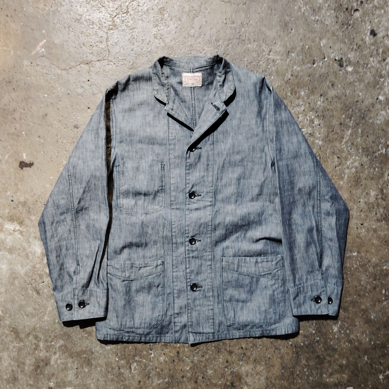 BONCOURA English Work Jacket Dungaree Cotton Linen Indigo 36 ボンクラ イングリッシュワークジャケット カバーオール ダンガリー コットンリネン インディゴ