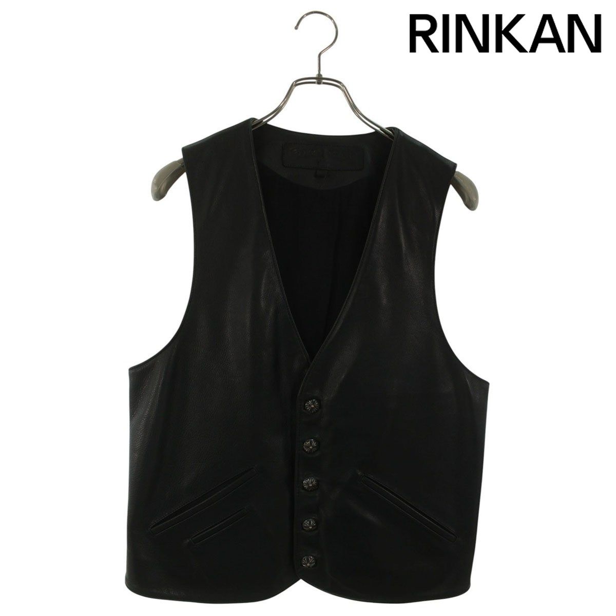 クロムハーツ 5BTN LTHR VEST クロスボールボタンレザーベスト メンズ L