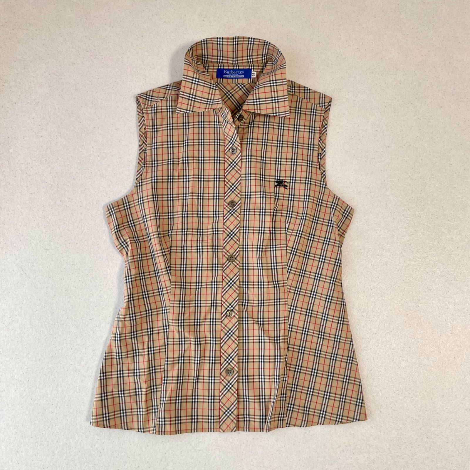 Burberrys BLUE LABEL バーバリーブルーレーベル ノバチェック ホースロゴ刺繍 ノースリーブ シャツ ブラウス