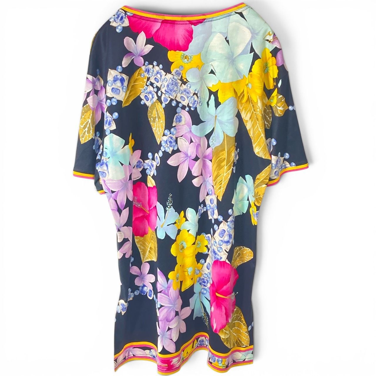 美品 レオナール 総柄 花柄 コットン Tシャツ M ブラック レディース 