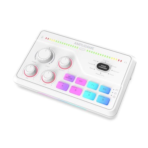 FIFINE 配信用オーディオミキサー オーディオインターフェース 音声バランス技術 PC/PS4/PS5対応 ゲーミングミキサー ゲーム 録音 ライブ配信 音楽創作適用 ボイスチェンジャー/48Vファンタム電源/カスタム効果音機能 XLR機材対応 ホワイト