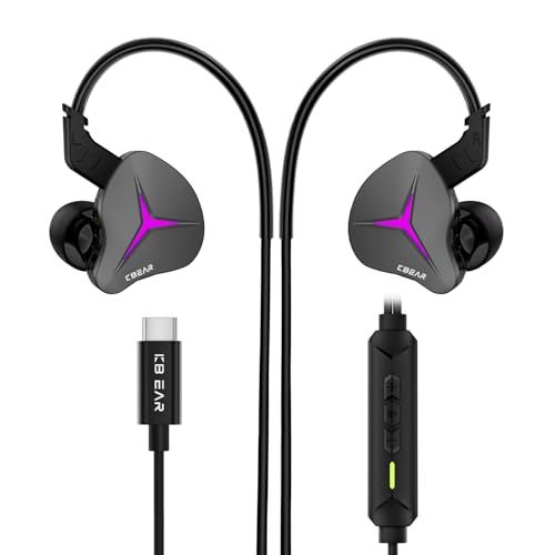 イヤホン 有線 タイプc KBEAR CG01 ゲーミング イヤモニ LEDライト HIFI イヤフォン 有線 タイプc 10mm 1DD PU+LCP 複合振膜ユニット type-c イヤホン マイク付き USB-C ゲーム 内蔵DSPオーディオデコーダ ノ