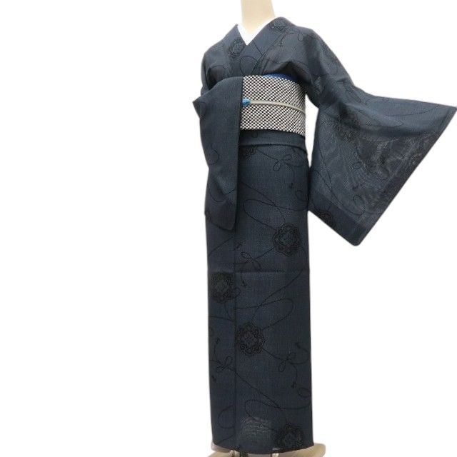 百華❀Y4925◇美品 夏着物 正絹 紗紬 華文 組み紐 手縫い仕立て 夏