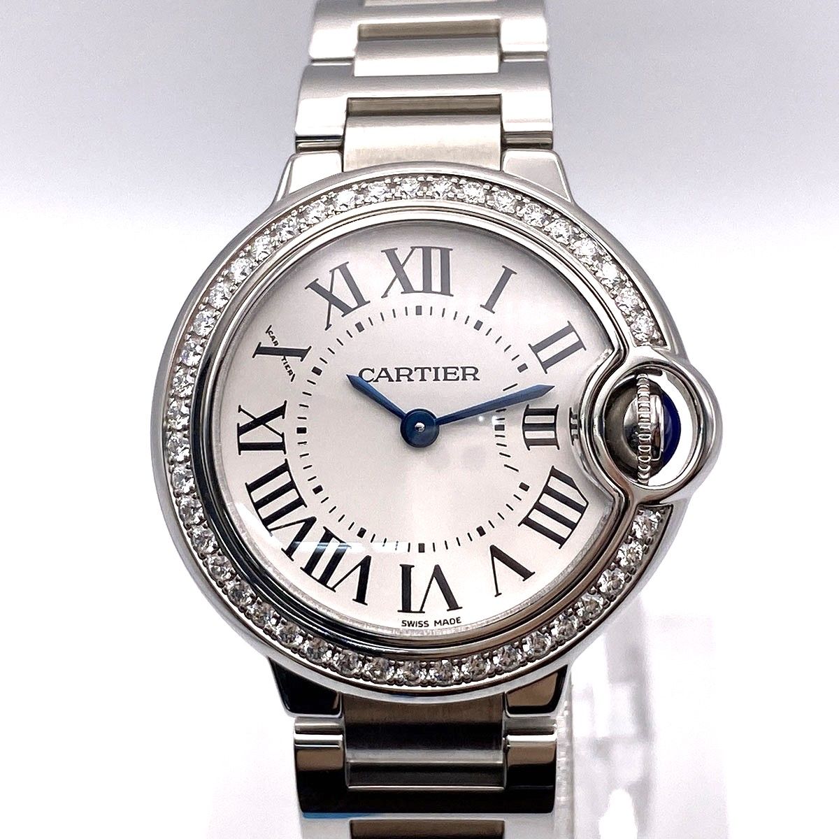 CARTIER カルティエ バロンブルー ダイヤベゼル 28ｍｍ Silver 腕時計 W4BB0015 レディース シルバー シルバー 中古