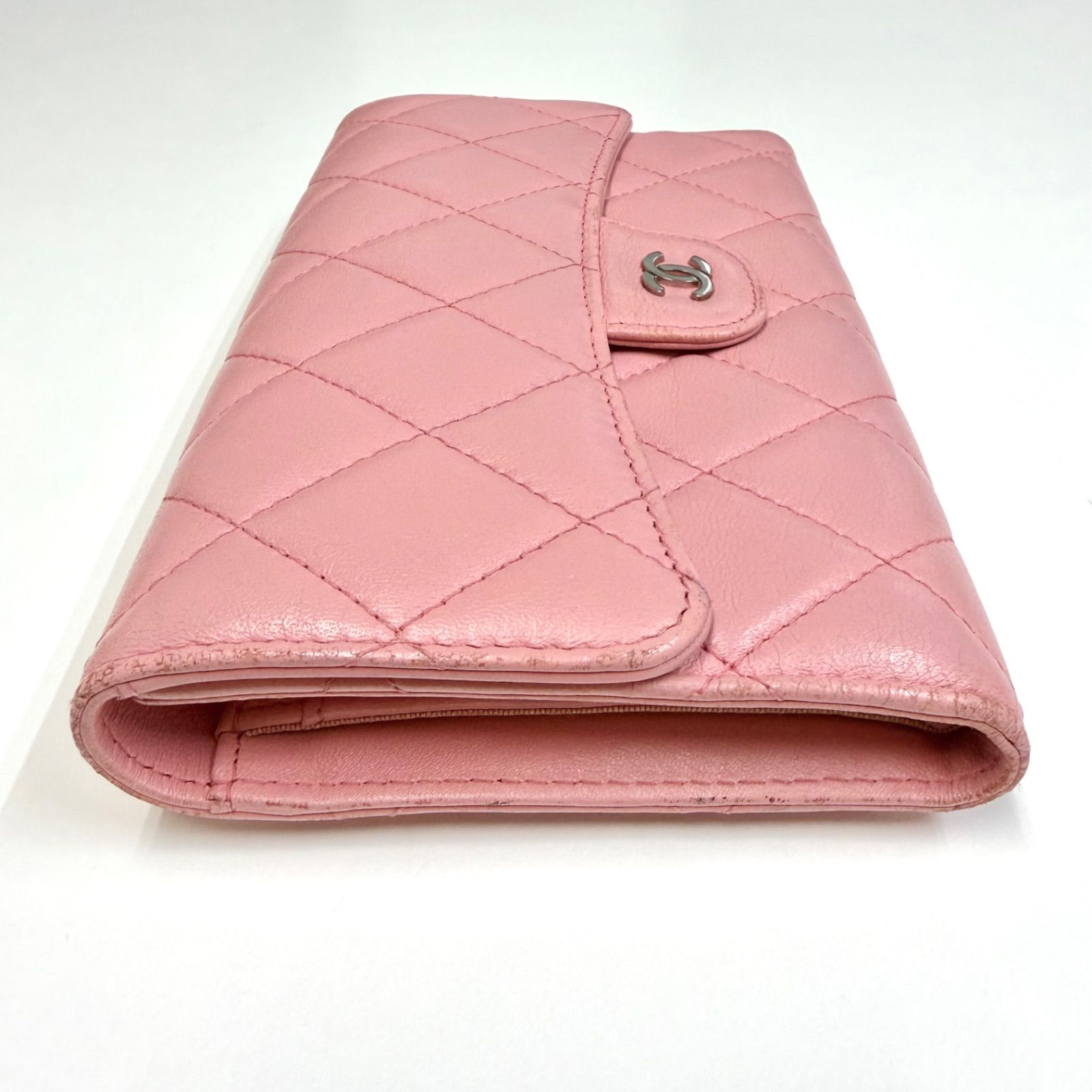 CHANEL シャネル マトラッセ シンプリーCC ピンク シルバー金具 ラムスキン 長財布 ロングウォレット レディース 409440 【中古】 美品⭐️CHANEL シャネル】 マトラッセ ロング フラップ ウォレット