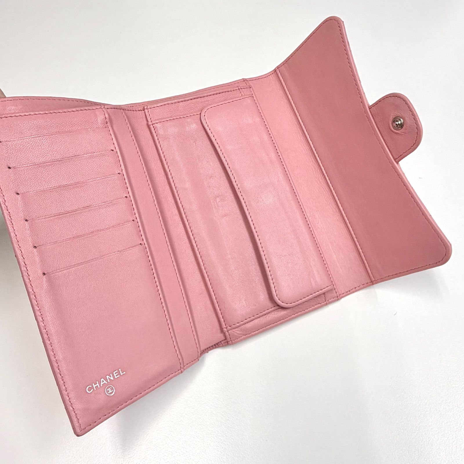 CHANEL シャネル マトラッセ シンプリーCC ピンク シルバー金具 ラムスキン 長財布 ロングウォレット レディース 409440 【中古】 美品⭐️CHANEL シャネル】 マトラッセ ロング フラップ ウォレット