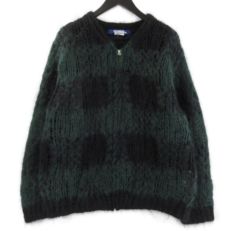 JUNYA WATANABE MAN ジュンヤワタナベマン モヘヤジップカーディガン WH-N010 AD2021 チェック ブラック/グリーン M 71015644