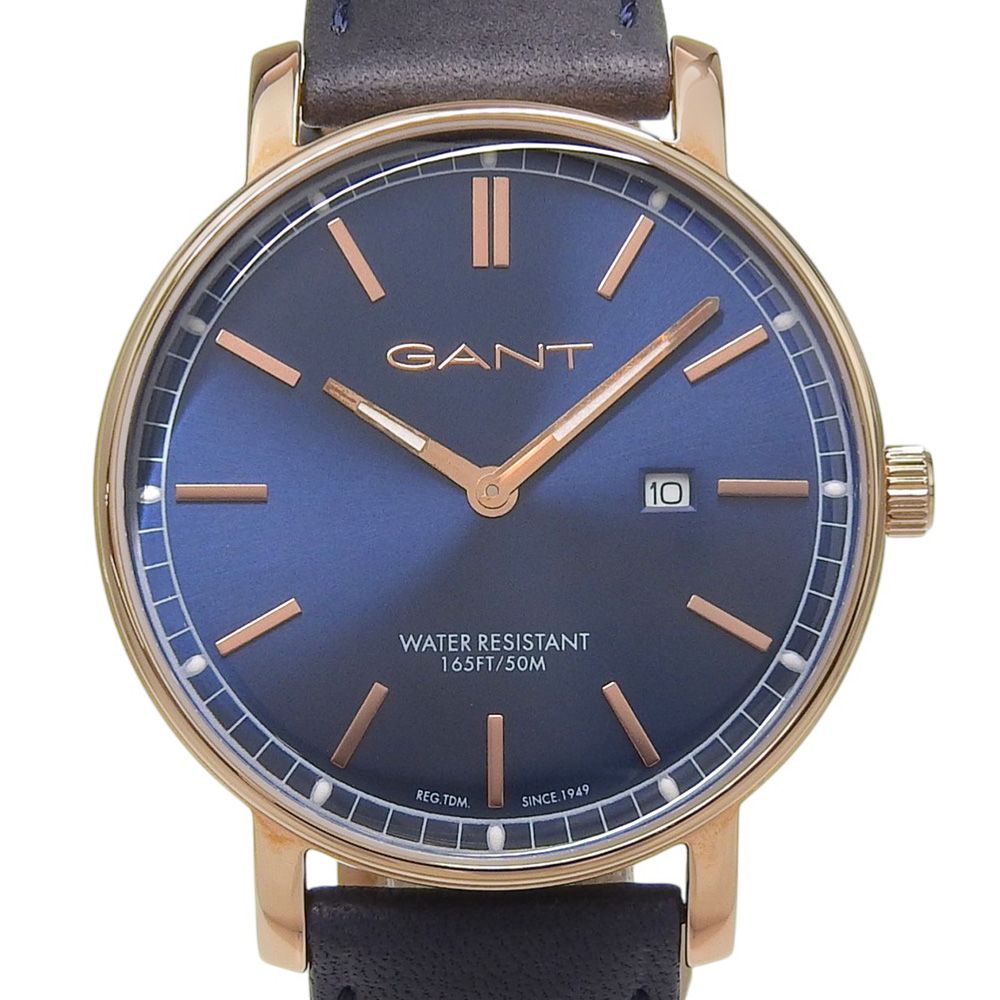 【GANT】ガント GT006007 ステンレススチール×レザー ゴールド クオーツ アナログ表示 メンズ ネイビー文字盤 腕時計