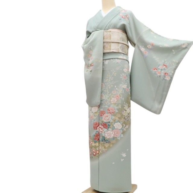 百華❀Y4929◇正絹 手描き友禅作家 宮崎玄祥落款 牡丹 菊 桜 椿 水仙