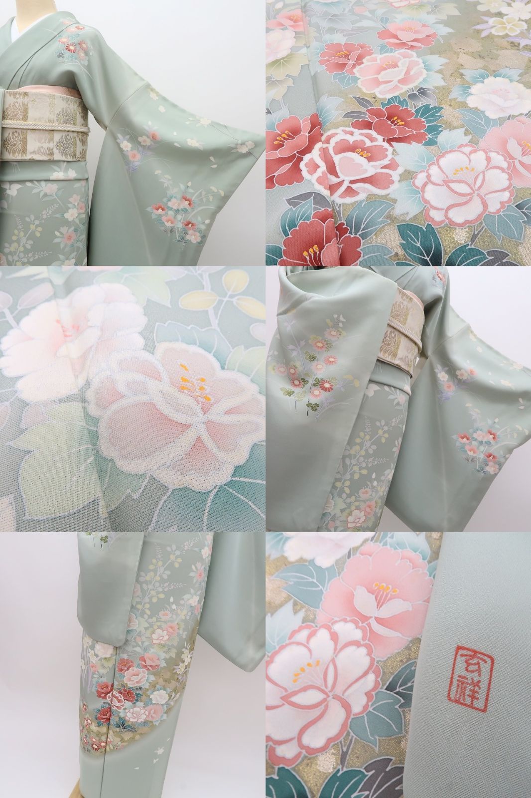 百華❀Y4929◇正絹 手描き友禅作家 宮崎玄祥落款 牡丹 菊 桜 椿 水仙