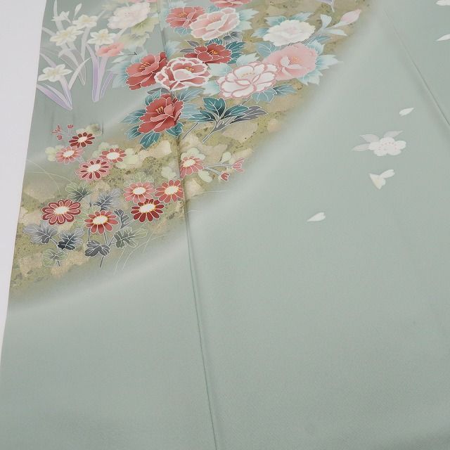 百華❀Y4929◇正絹 手描き友禅作家 宮崎玄祥落款 牡丹 菊 桜 椿 水仙