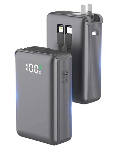 コンセント一体型 30000mAh ACプラグ付き 大容量 携帯充電器 急速充電 スマホ充電器 PD 22.5W出力 4台同時充電 折りたたみ式/iPad/iPhone/Android各種機器対応/ケーブル一体型/コンセント一体型/折りたたみ式プラグ/パススル