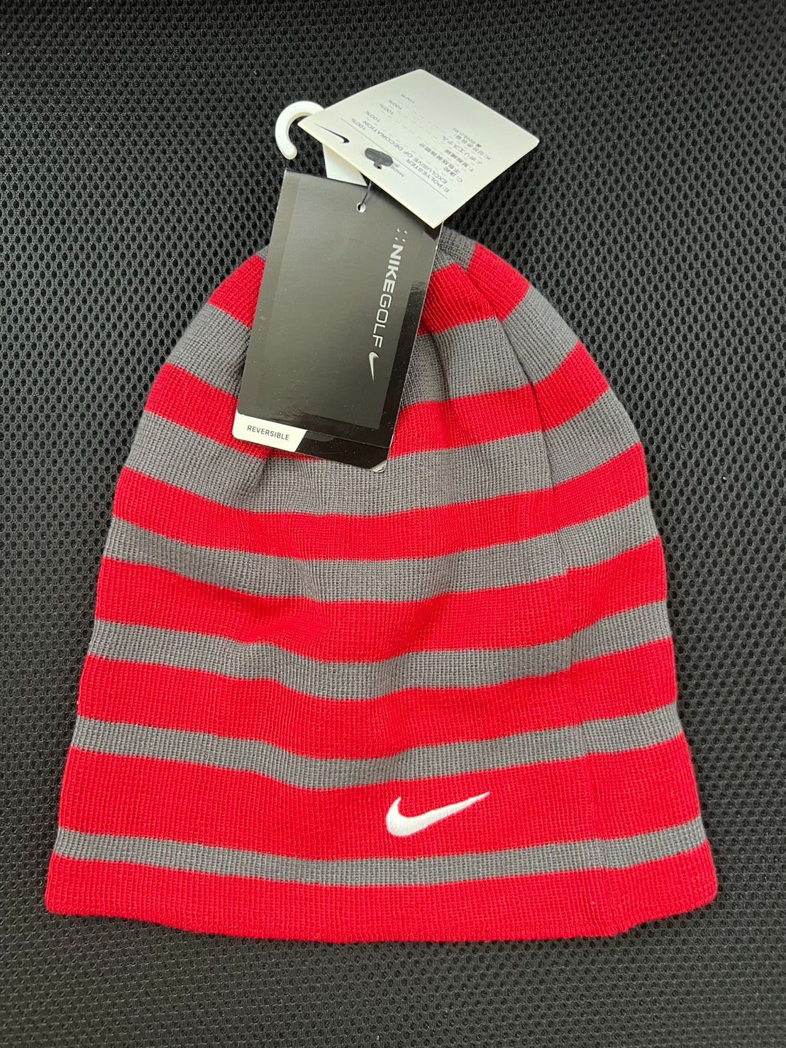 NIKE GOLF ニットキャップ リバーシブル ビーニー ボーダー レッド×グレー A245-100